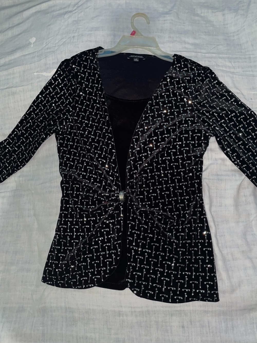 Notations Black Long-Sleeve Sparkle Top